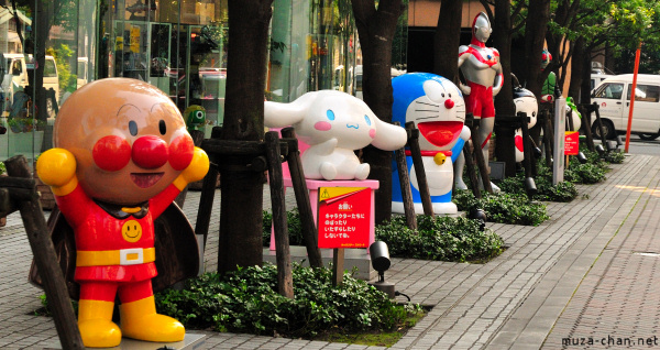 Anime character statues in front of the Bandai building in Asakusa Anime character statues in front of the Bandai building in Asakusa