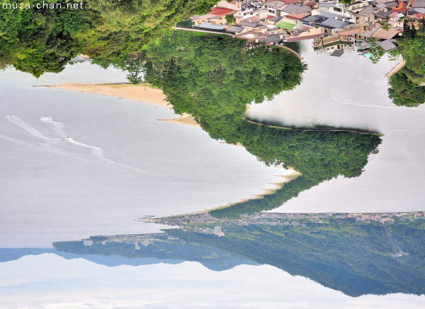 Amanohashidate, inverted view - as tradition requires - from Mount Moju Amanohashidate, inverted view - as tradition requires - from Mount Moju