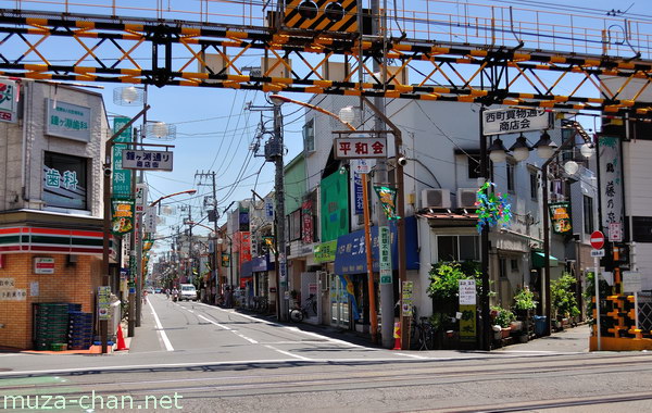 Japanese railway crossing near Kanegafuchi Station, Sumida, Tokyo Japanese railway crossing near Kanegafuchi Station, Sumida, Tokyo