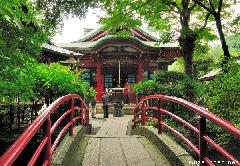 Japanese Red Bridge at Inokashira Benzaiten