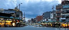 Wide angle night illumination on Shijo-dori, Kyoto