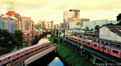 Simply beautiful Japanese scenes, trains in the sunset at Ochanomizu